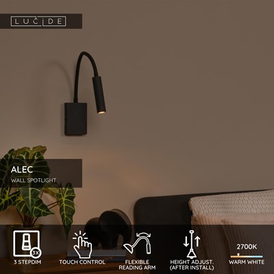 Lucide ALEC - Wall spotlight / Wall light- LED 3 StepDim - G9 - 1x3W 2700K - Interchangeable rings included - Black
